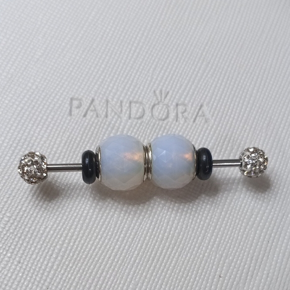 Pandora Silver Opalescent White Crystal Geometric Facets Charm 2 listed Separate - Picture 2 of 4